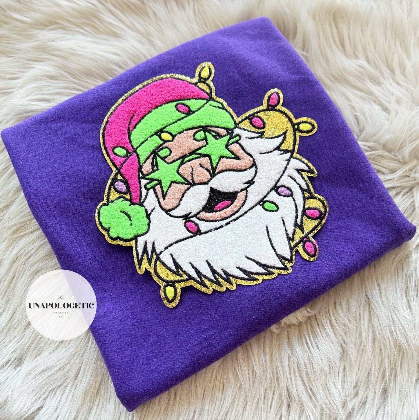 Santa Green Eyed Chenille Patch Sweatshirt - WS