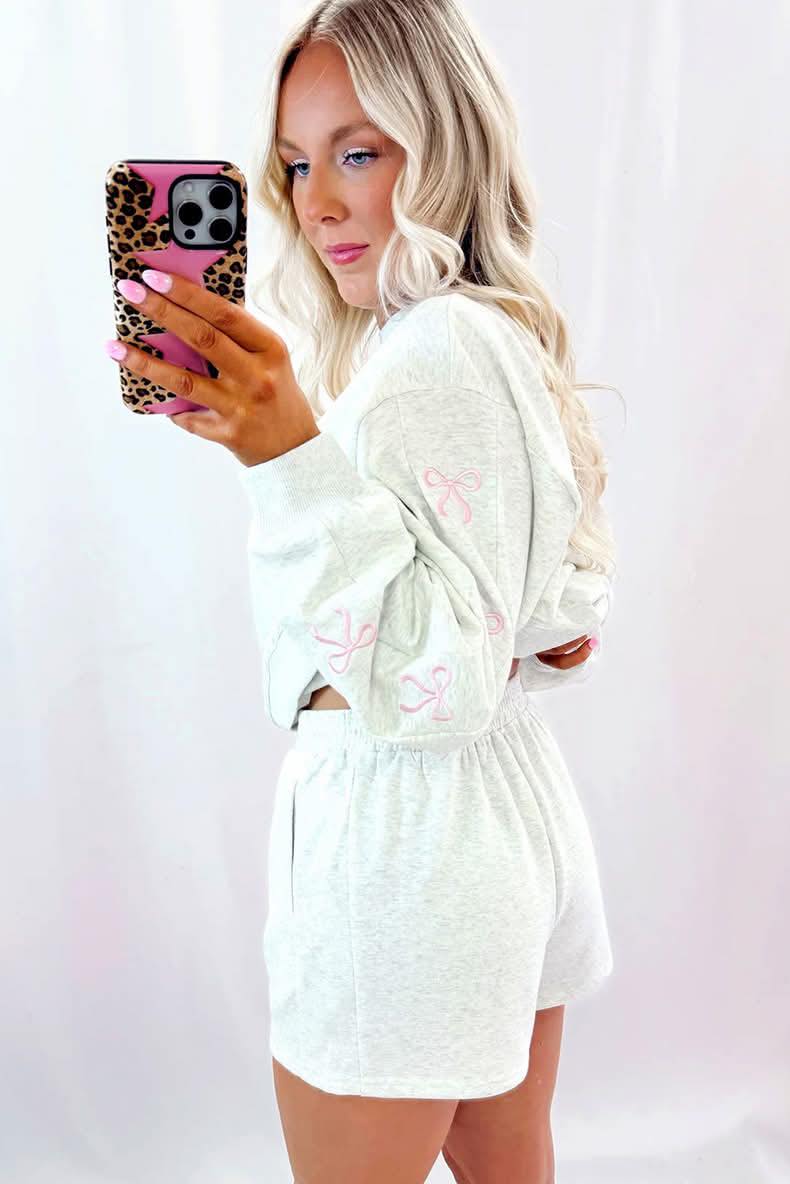 Bow Embroidered Pullover + Shorts Set