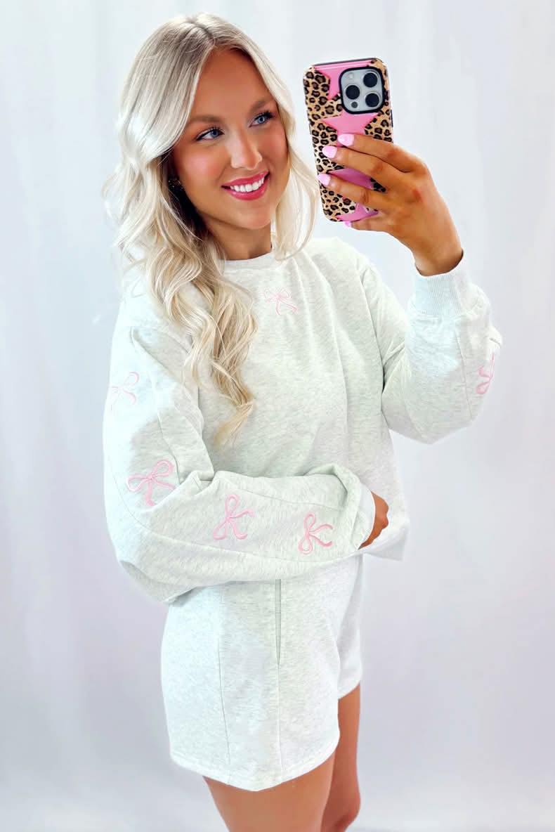 Bow Embroidered Pullover + Shorts Set