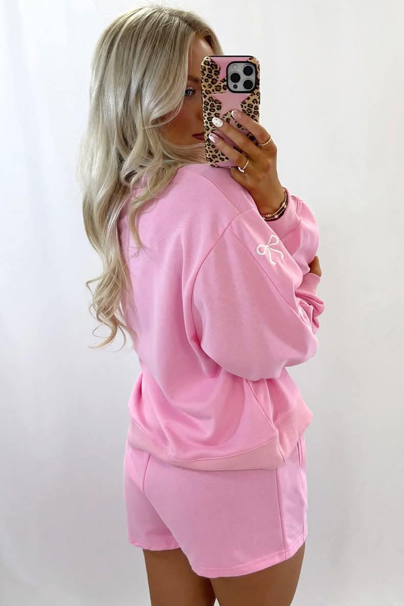 Bow Embroidered Pullover + Shorts Set