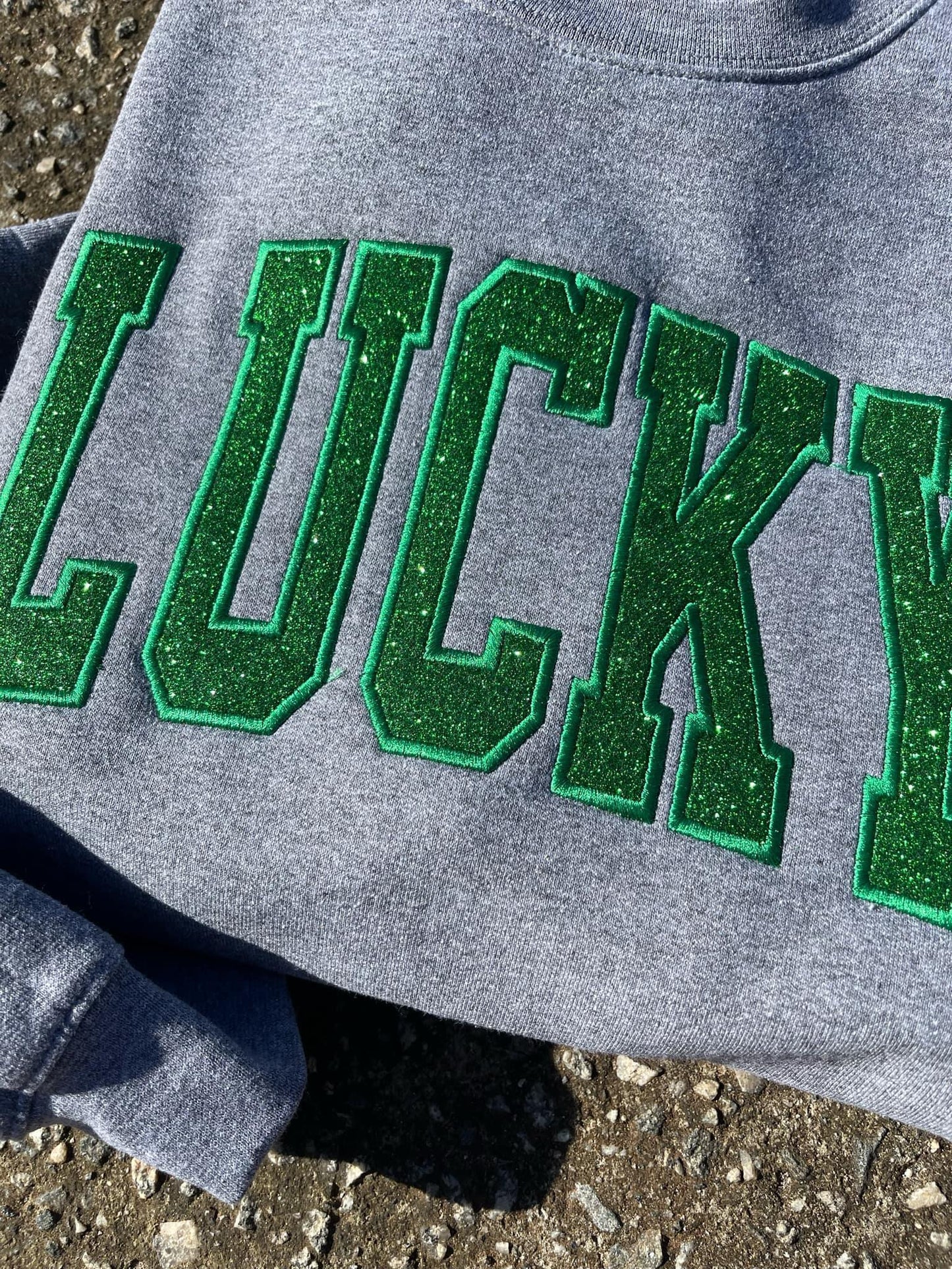 Lucky Glitter Varsity Shirt | Embroidered St. Patrick's Day Sweatshirt, Hoodie & Tee