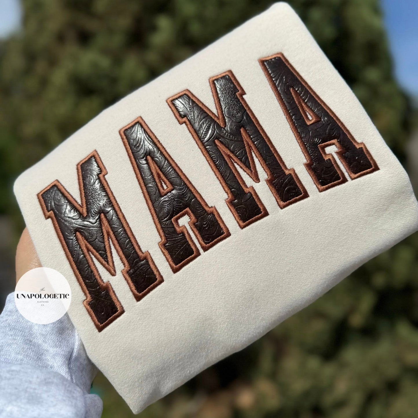 Mama Sweatshirt Faux Leather Embroidered Applique - WS