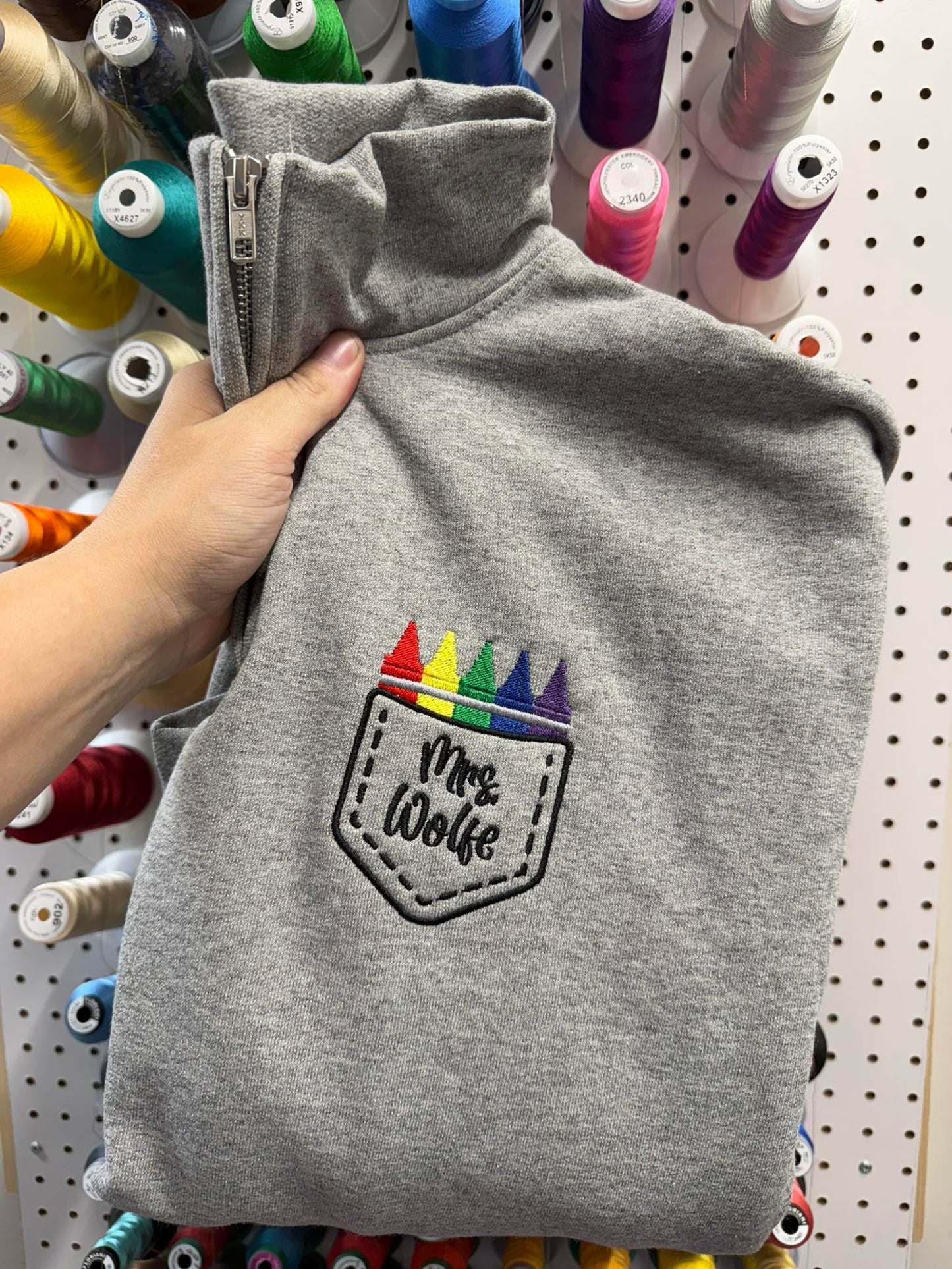 Embroidered Left Chest Custom Name with Crayon Pocket | Teacher Gift | QUICK SHIP
