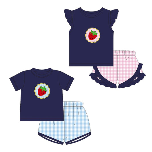 Strawberry and Gingham Appliqué Short Sets - ETA early March