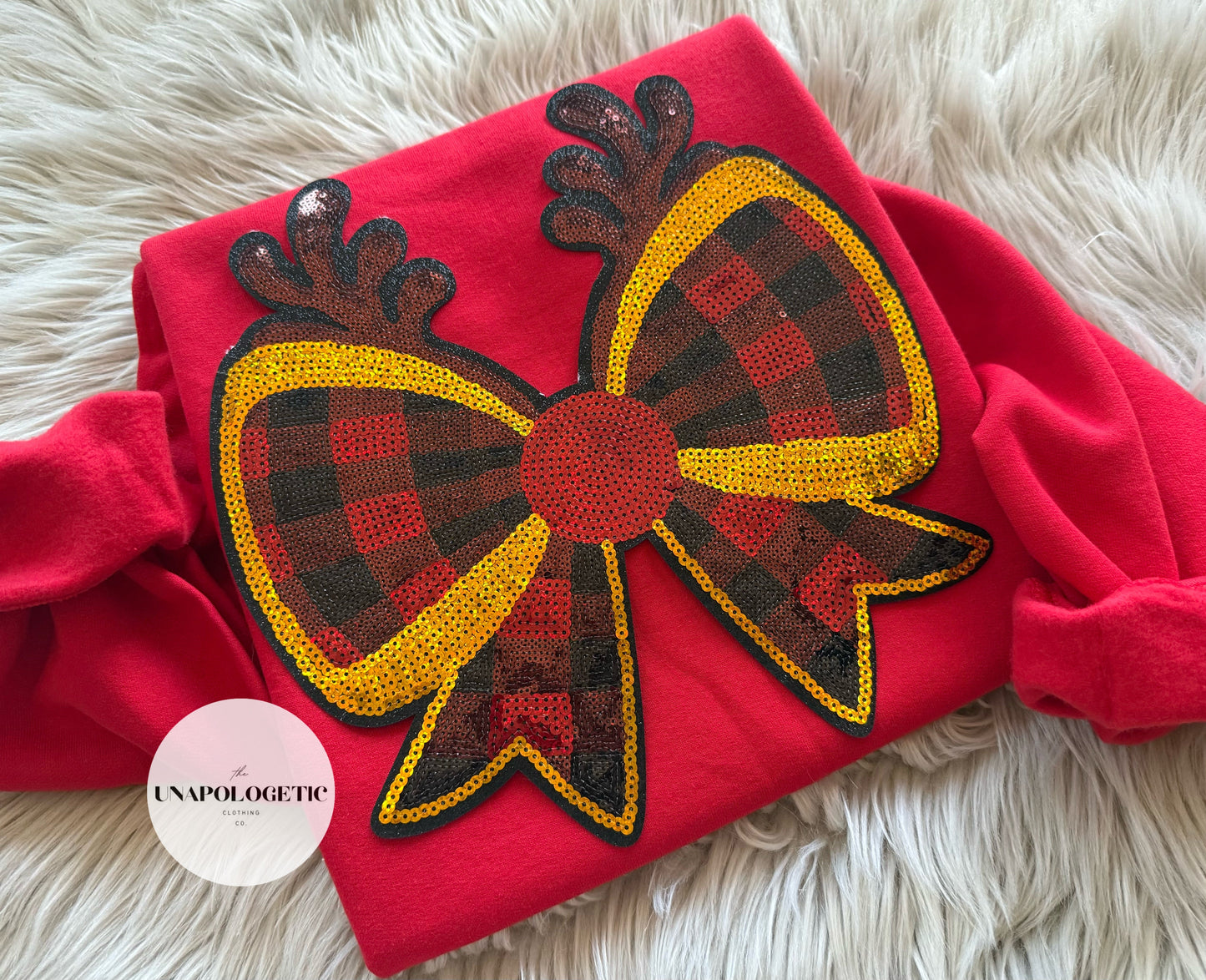 Reindeer Bow Sequin Patch Sweatshirt - WS