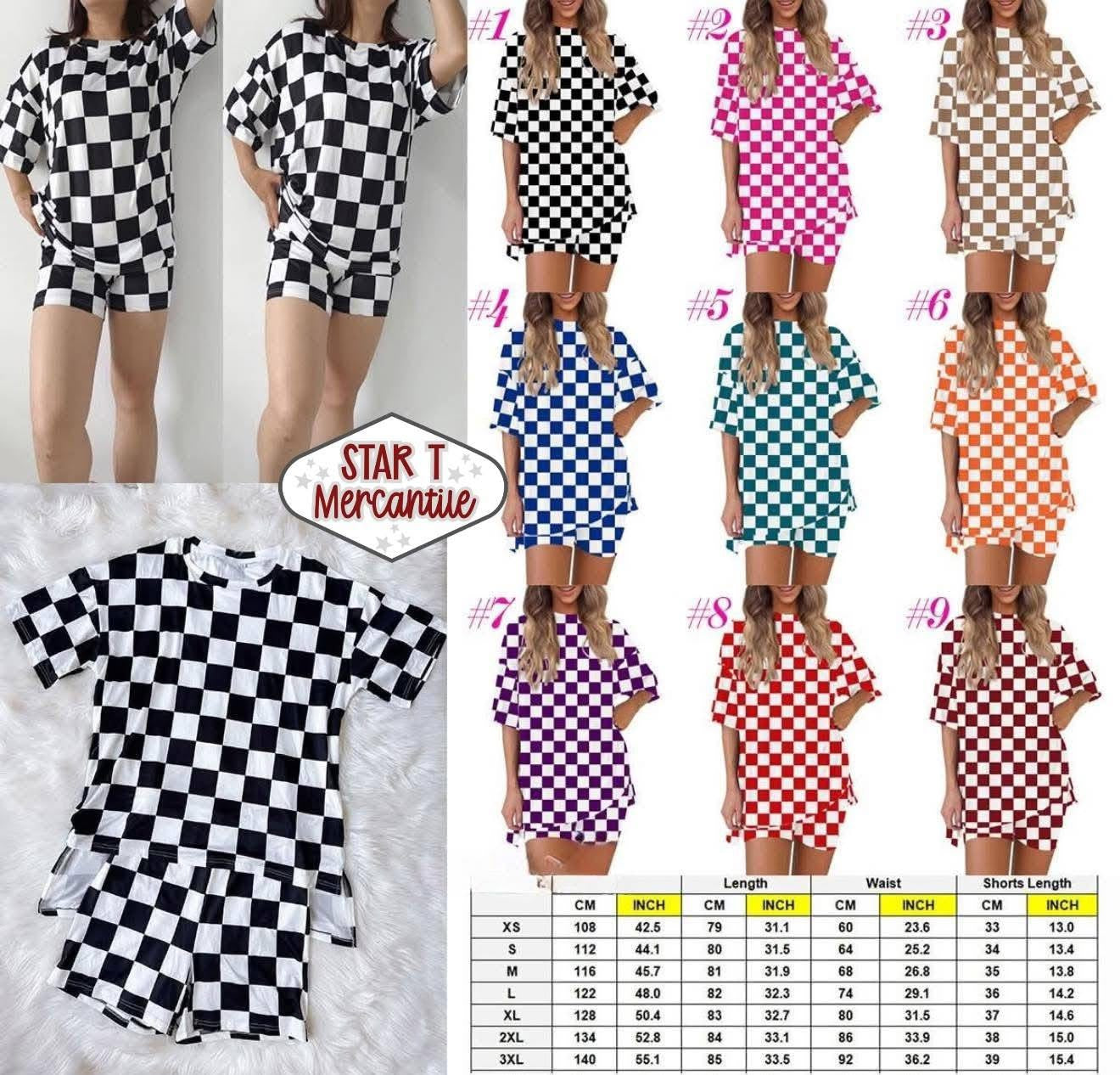 Women’s Checkered T-Shirt Biker Shorts Set