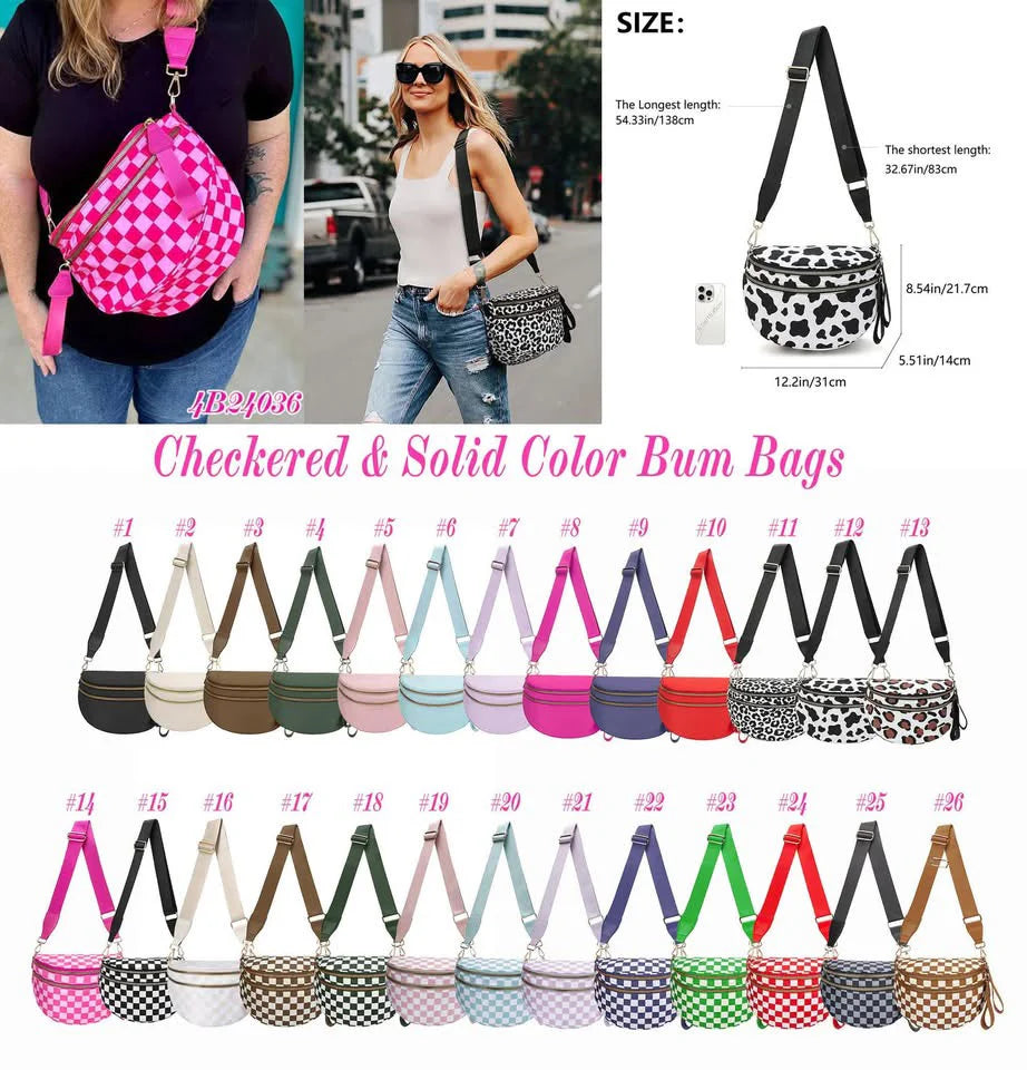 Checkered & Solid Color Bum Bag
