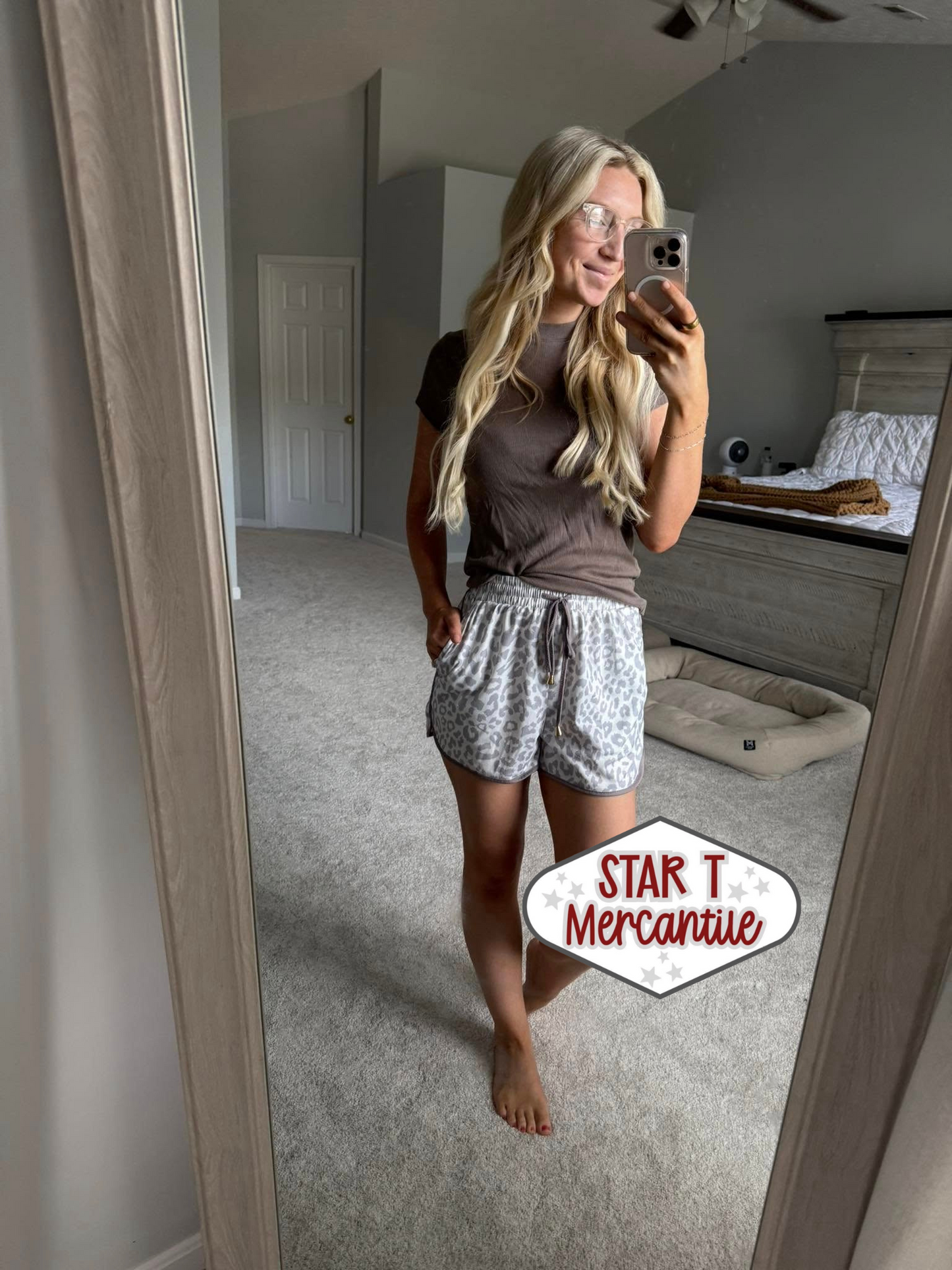 Checkered & Leopard Drawstring Shorts