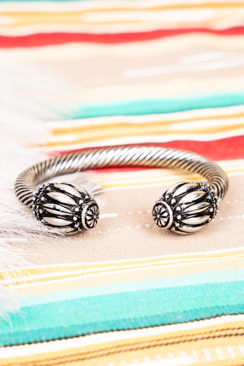 Loma Rica Silvertone Cable Cuff Bracelet