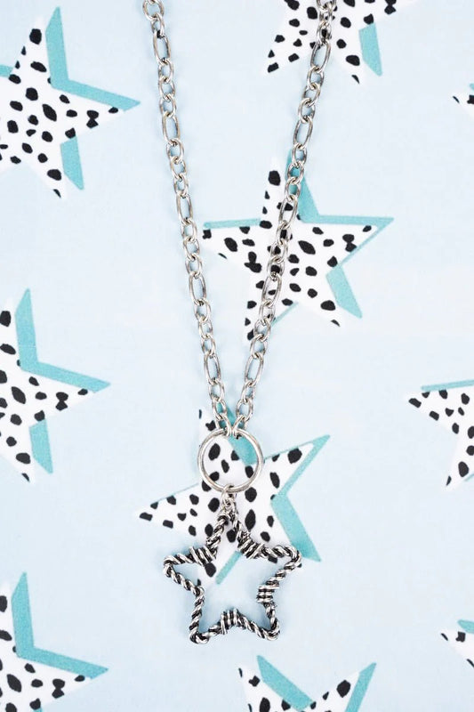 Barbed Wire Star Silvertone Necklace & Pink Barbed Wire Star Earrings
