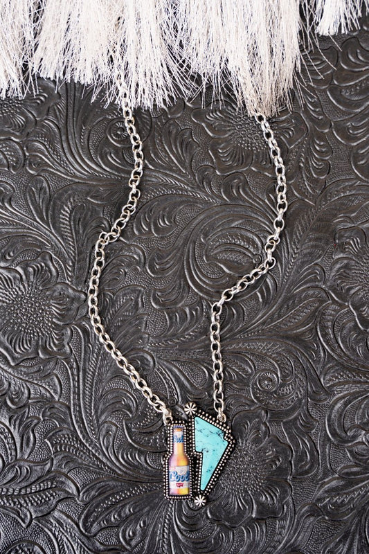 Turquoise Cool Lightning Bolt Necklace & Earrings