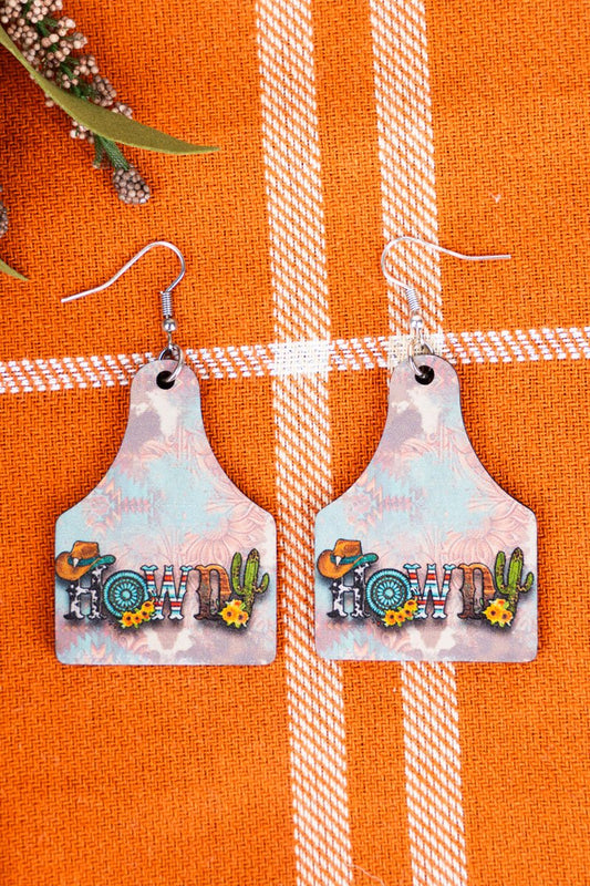 Tex Howdy Wood Cattle Tag Earrings