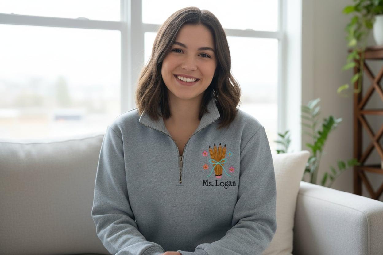 Pencil Bouquet with Custom Name Embroidered Shirt | Teacher Gift