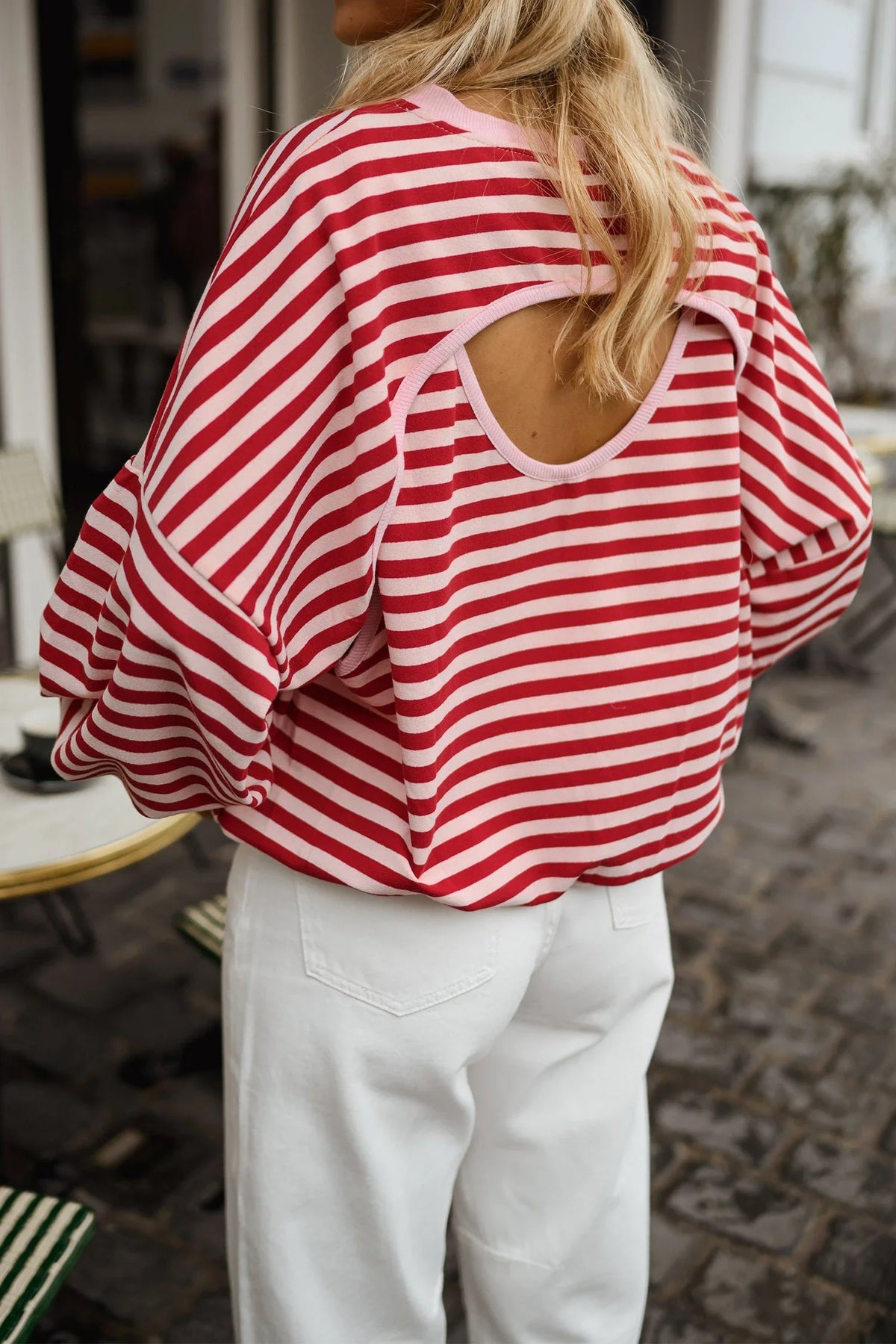Red Stripe Open Back Long Sleeve - Closes 10.17