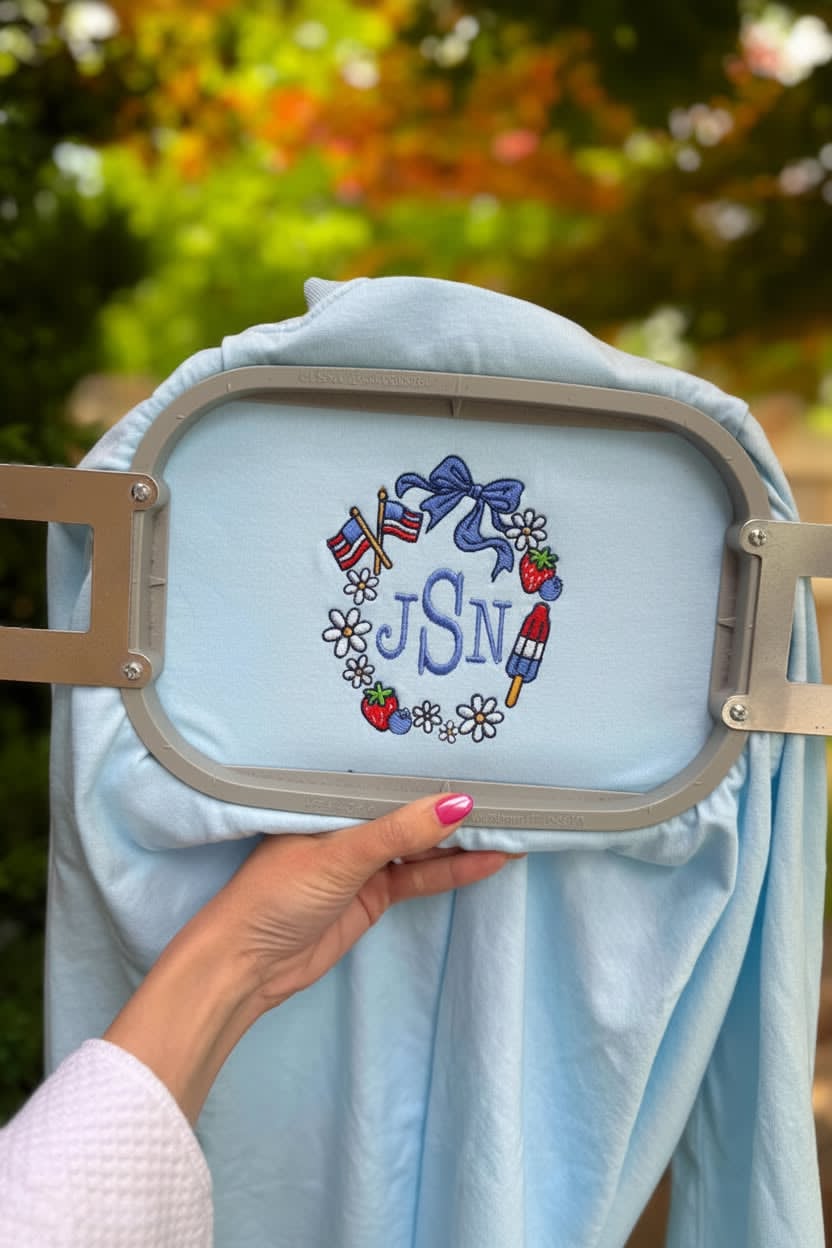 Land of Liberty Oversized Patriotic Monogram Frame Embroidered Shirt | 4th of July