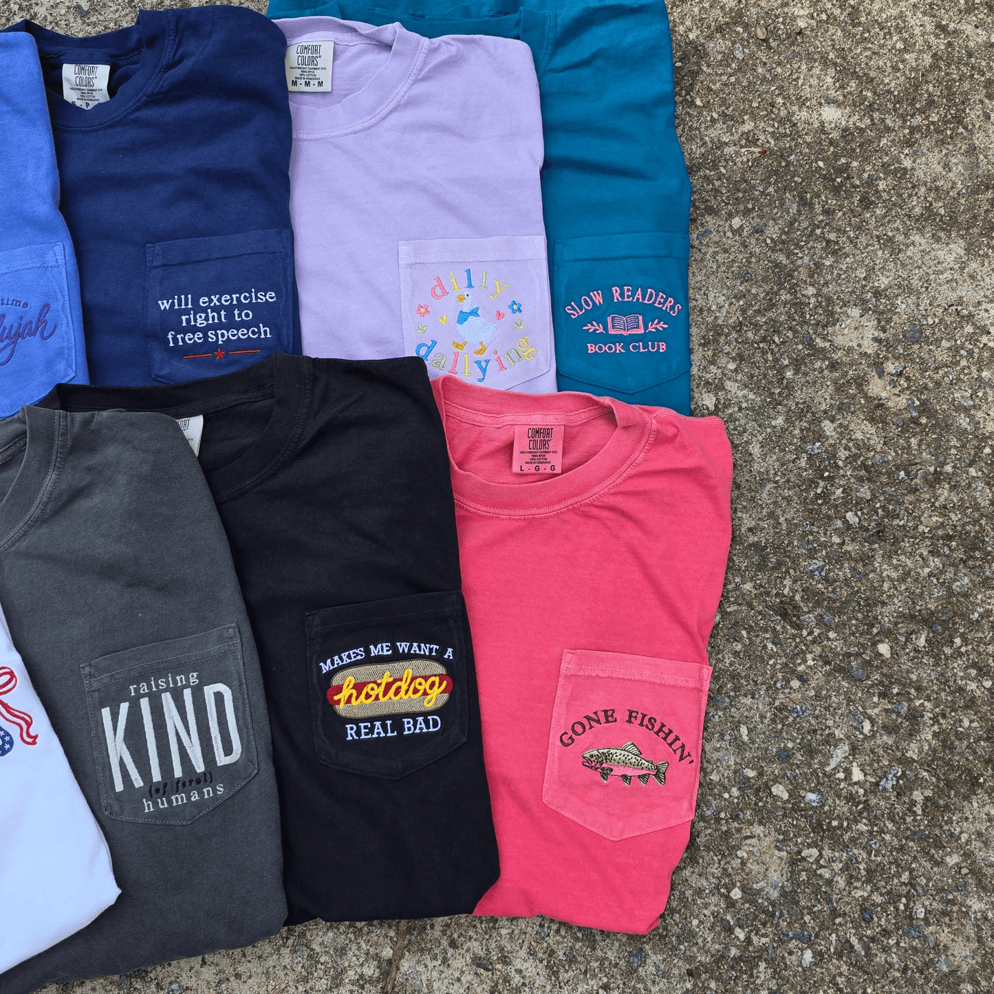 Gone Fishin' Embroidered Pocket Tee | Comfort Colors | Rainbow Trout | Gifts for Dad