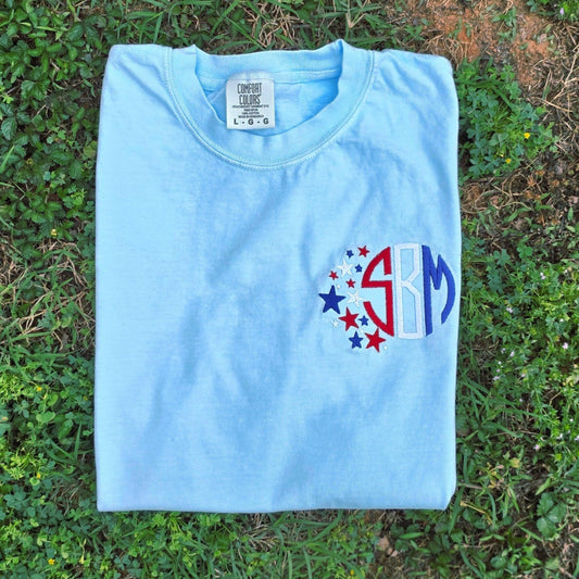 Star Spangled Monogram Embroidered Shirt | 4th of July | Red, White & Blue