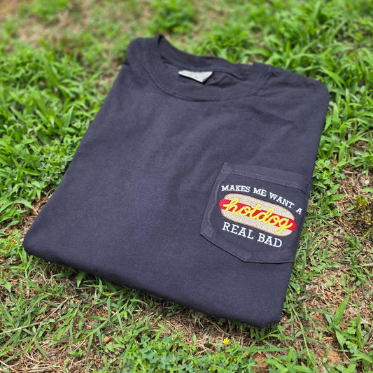Makes Me Want A Hot Dog Real Bad Embroidered Pocket Tee | 4th of July