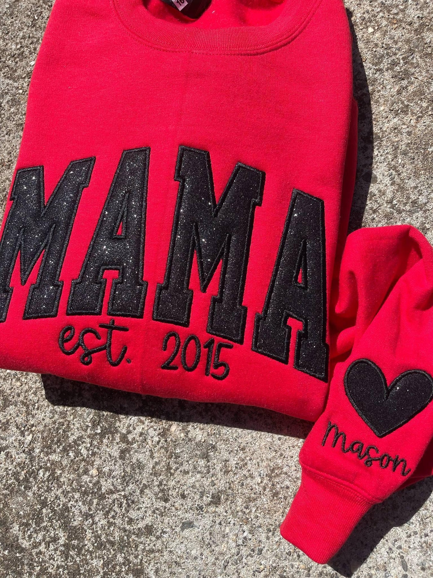 Varsity Glitter Applique Embroidered Shirt | Custom September Script & Personalized Sleeve | Merch Girls