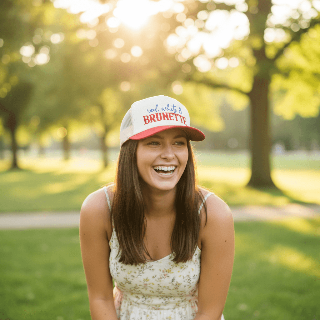Red White & Brunette Embroidered Adjustable Five-Panel Twill Hat