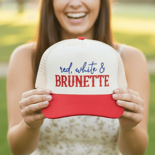 Red White & Brunette Embroidered Adjustable Five-Panel Twill Hat