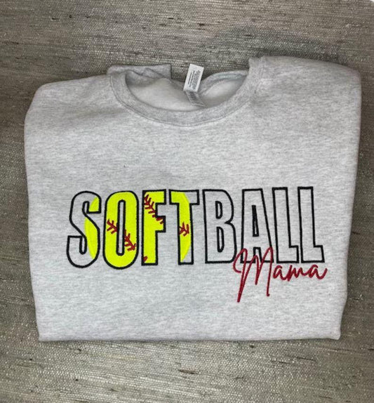 Softball Inlay Mama Mom Custom Embroidered Sweatshirt