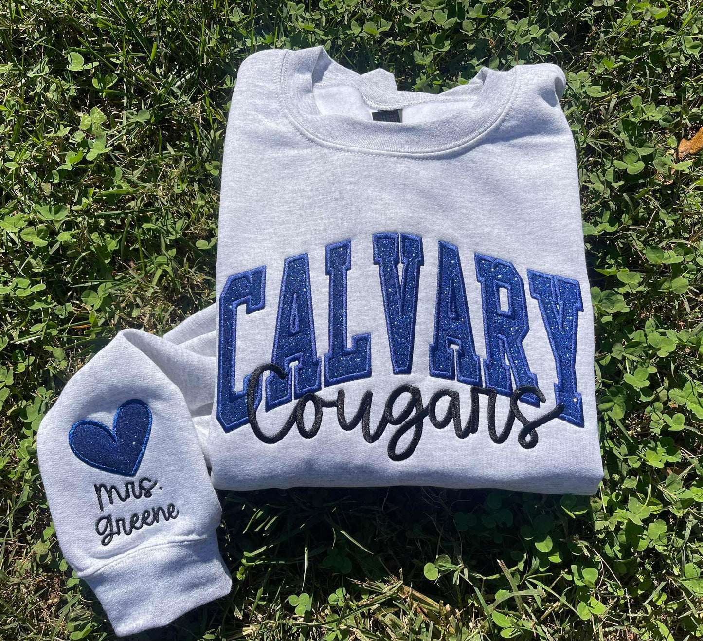 Varsity Glitter Applique Embroidered Shirt | Custom September Script & Personalized Sleeve | Merch Girls