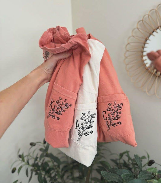 Floral Monogram Embroidered Pocket T-Shirt | Personalized Tee with Thread Color Options