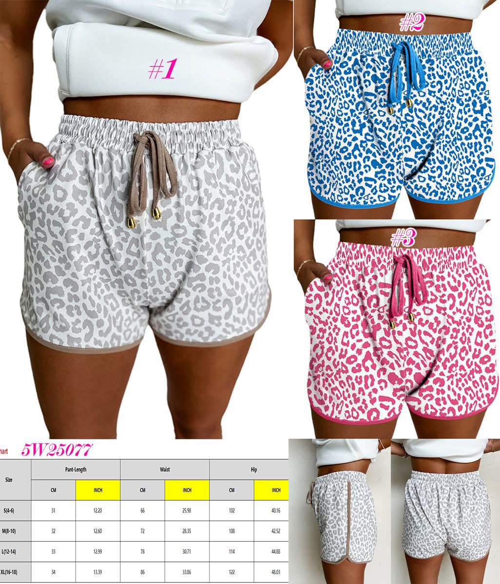 Checkered & Leopard Drawstring Shorts
