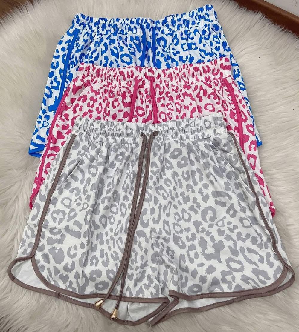 Checkered & Leopard Drawstring Shorts