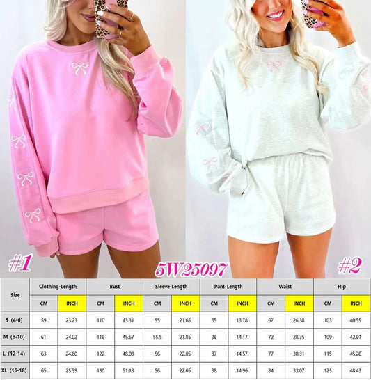 Bow Embroidered Pullover + Shorts Set