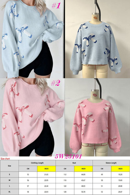 Bows Jacquard Knit Sweaters