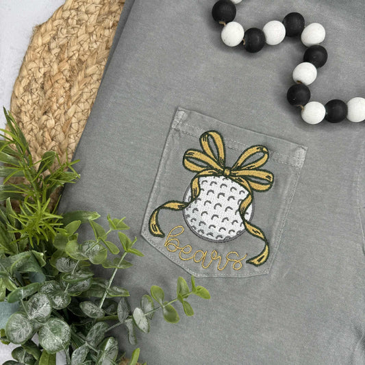Custom Sport Bow Embroidered Comfort Color Pocket Tee