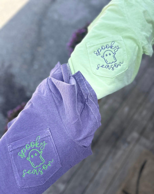 Spooky Season Embroidered Comfort Color Pocket Tee