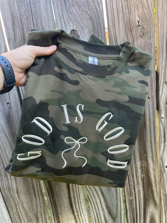 God Is Good Camo Embroidered Sweatshirt
