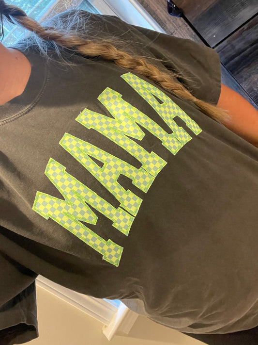 Custom Zig Zag Neon Checkered Ghost Embroidered Tee
