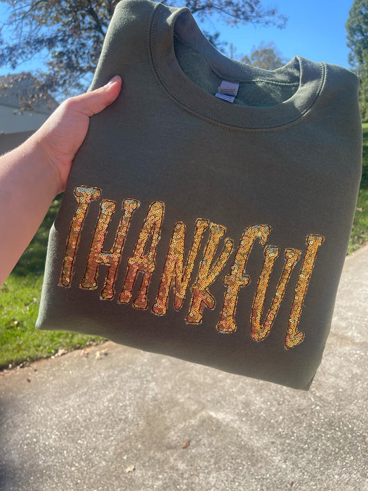 Thankful Gold Sequins Embroidered Applique Shirt