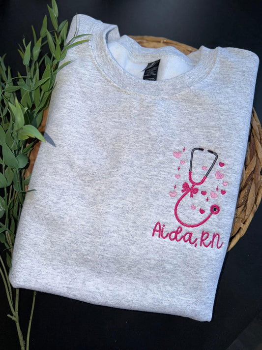 Embroidered Left Chest Custom Name Valentines Day Nurse