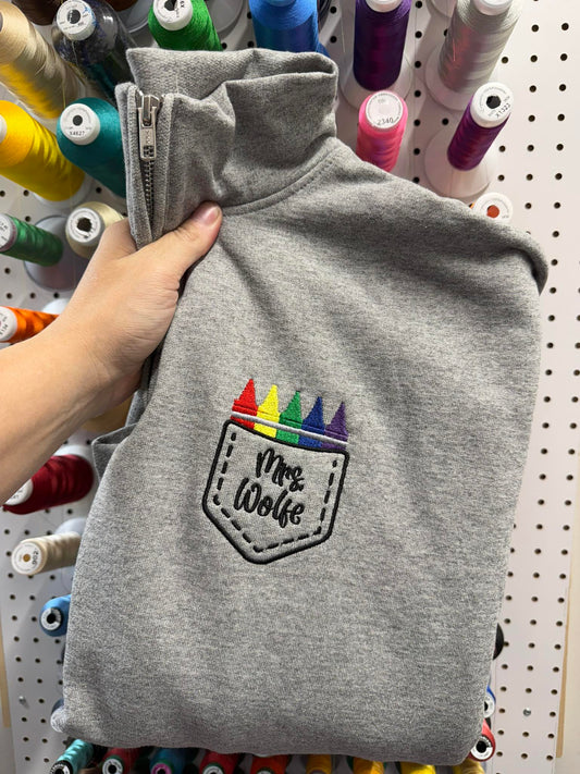 Embroidered Left Chest Custom Name with Crayon Pocket | Teacher Gift | QUICK SHIP