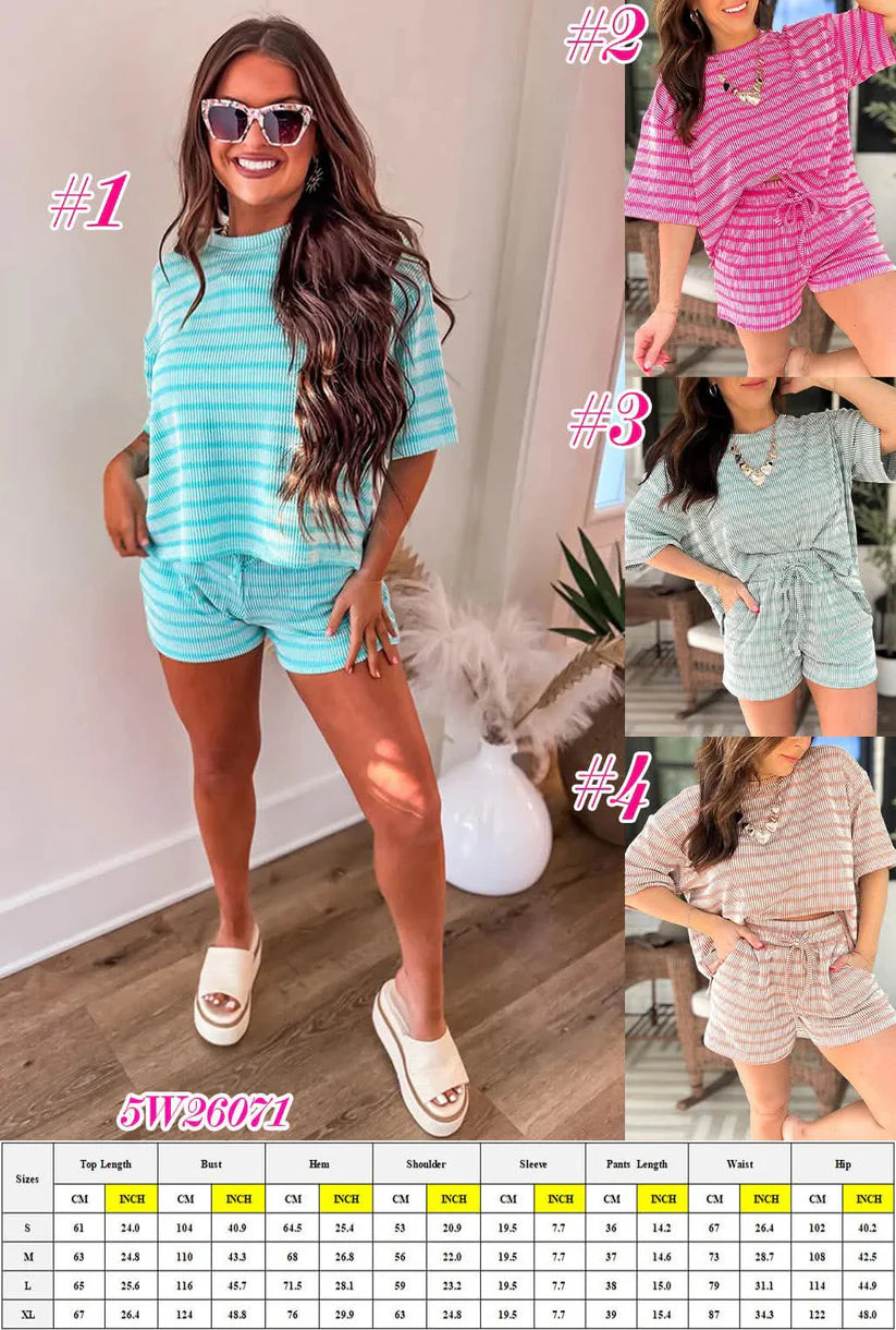 Stripe Raised Rib Loose Tee & Short