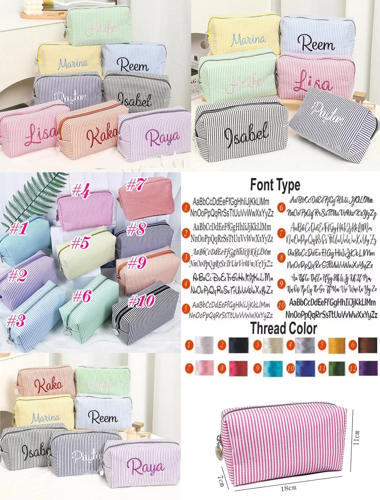 Custom Embroidered Stripe Makeup Bag