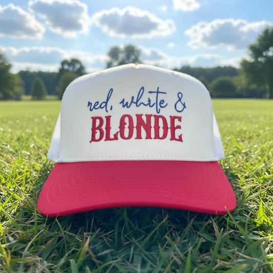 Red White & Blonde Embroidered Adjustable Five-Panel Twill Hat