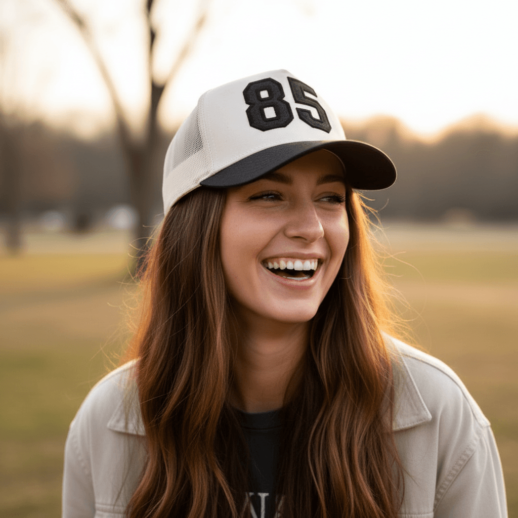 Collegiate Number or Letter Glitter HTV or Fabric Applique Embroidered Adjustable Five-Panel Twill Hat