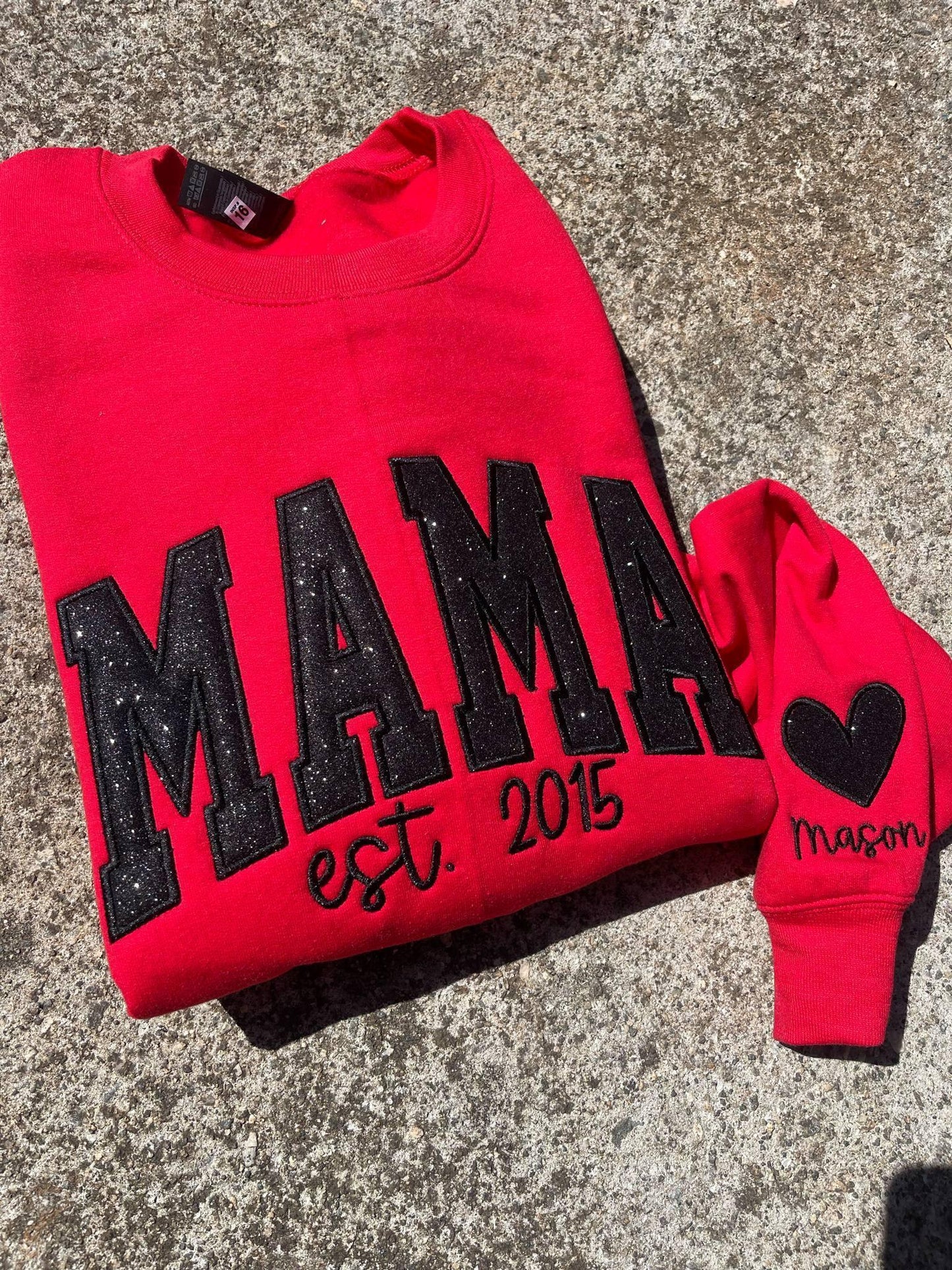 Varsity Glitter Applique Embroidered Shirt | Custom September Script & Personalized Sleeve | Merch Girls
