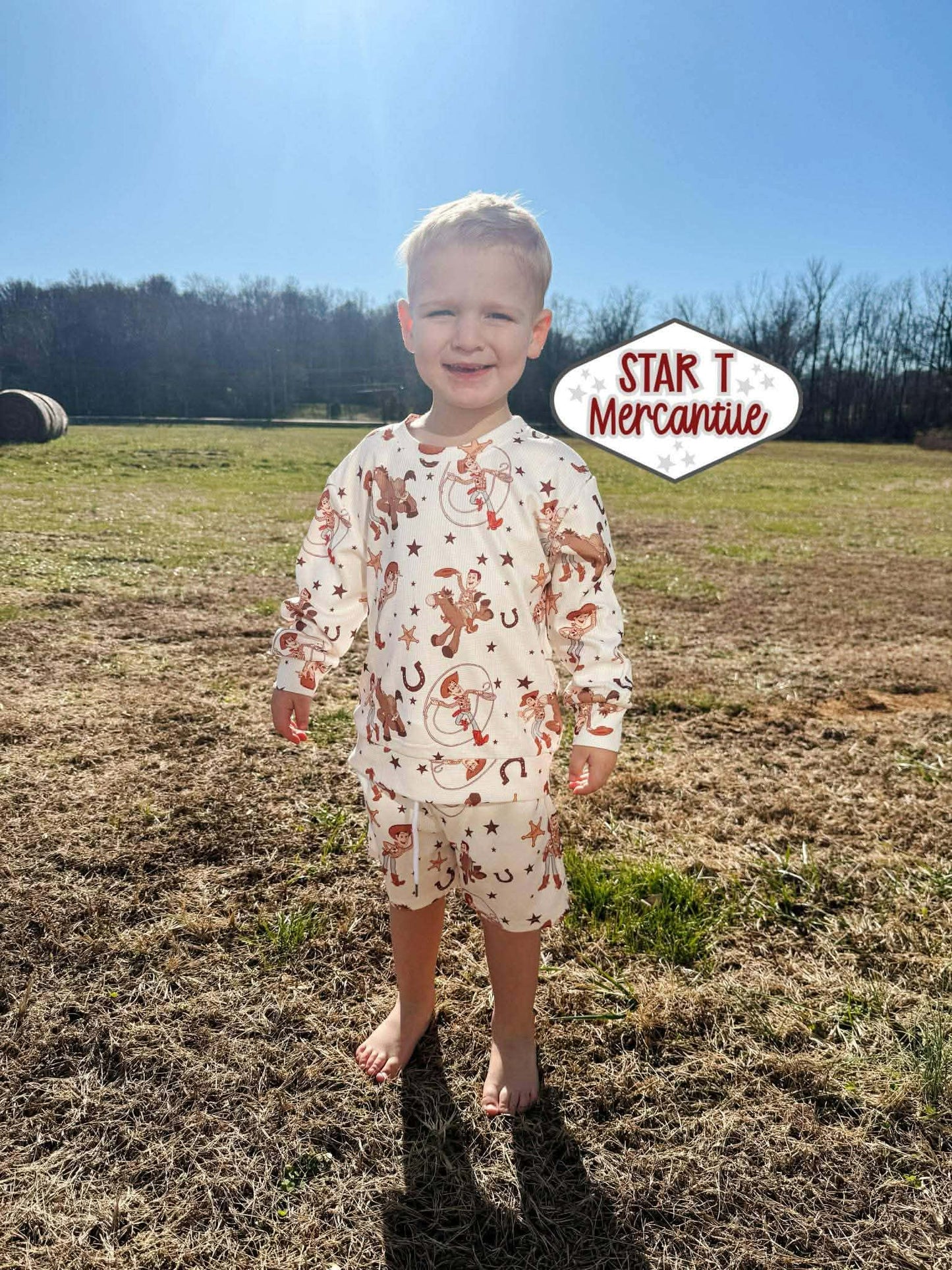 Custom Kids Waffle Long Sleeve + Shorts Set