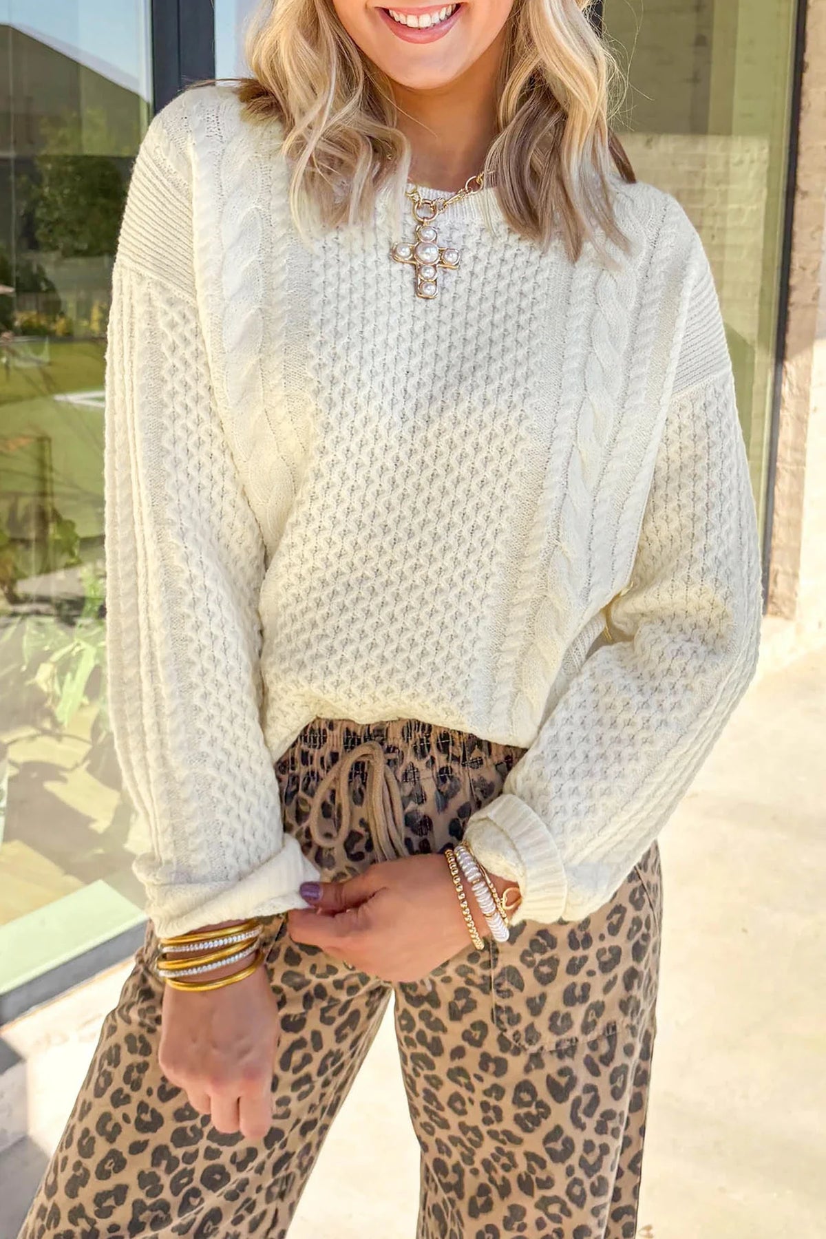 Beige Cable Detail Sweater - Closes 10.17