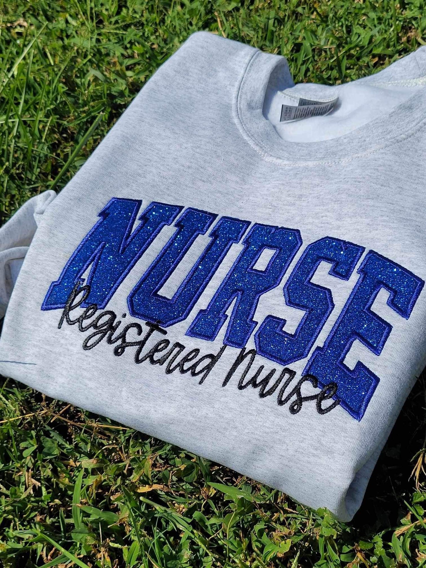 Varsity Glitter Applique Embroidered Shirt | Custom September Script & Personalized Sleeve | Merch Girls