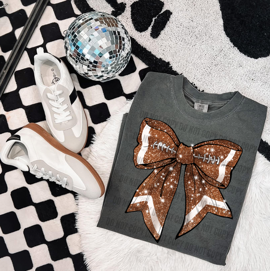 Faux Glitter Football Bow - WS