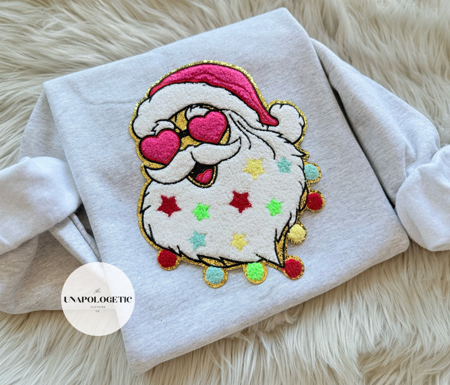 Heart Eyed Santa Chenille Patch Sweatshirt - WS
