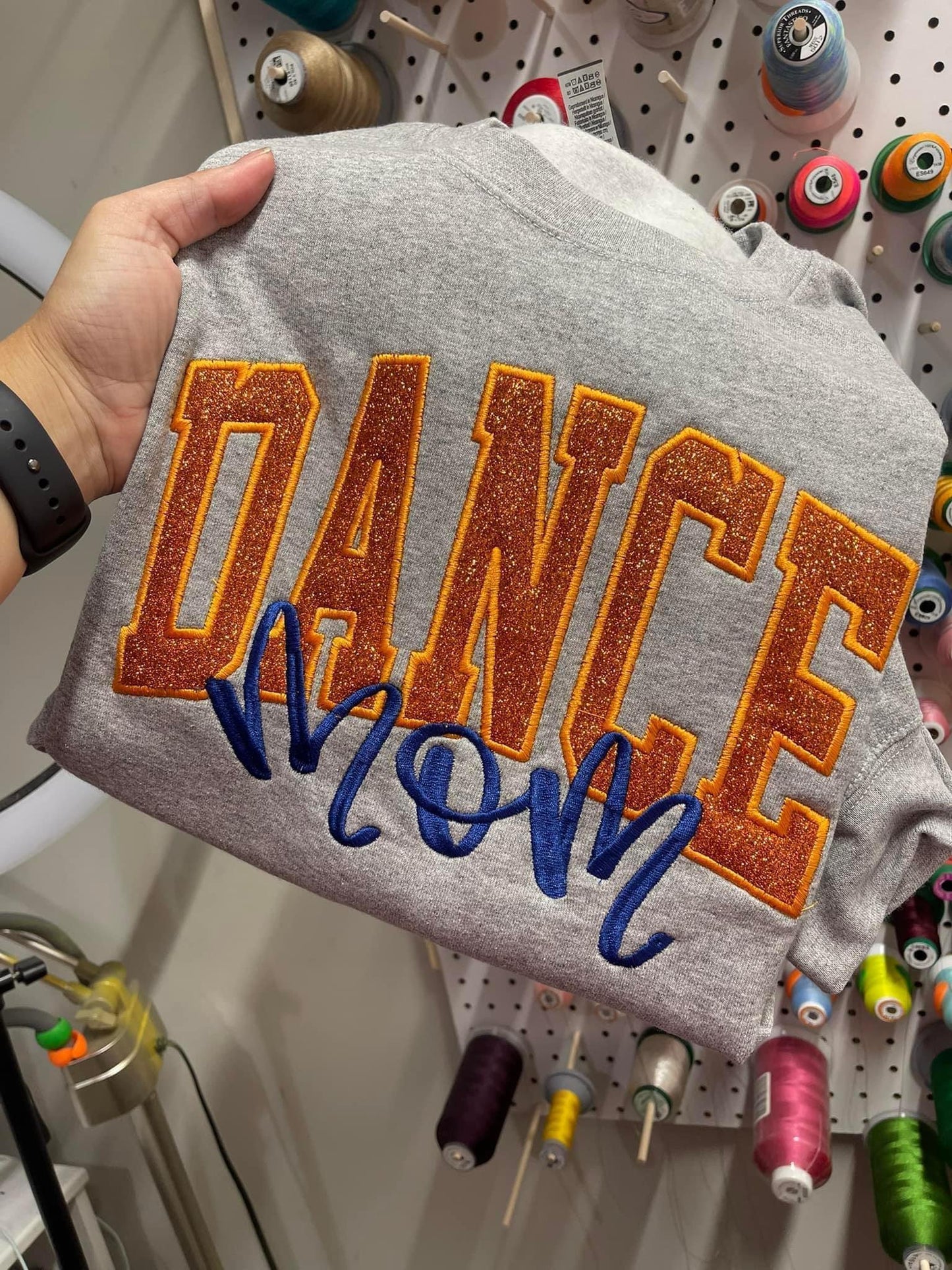 Personalized Varsity Glitter Applique Embroidered Shirt with Custom Name & Icon